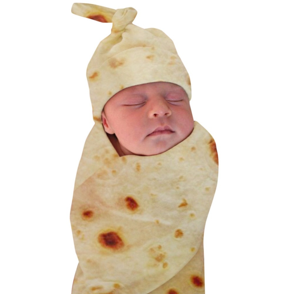 1 Set Burrito Blanket Baby Flour Tortilla Swaddle 100% Cotton Flannel Blanket Sleeping Swaddle Wrap Hat For Baby Sleep